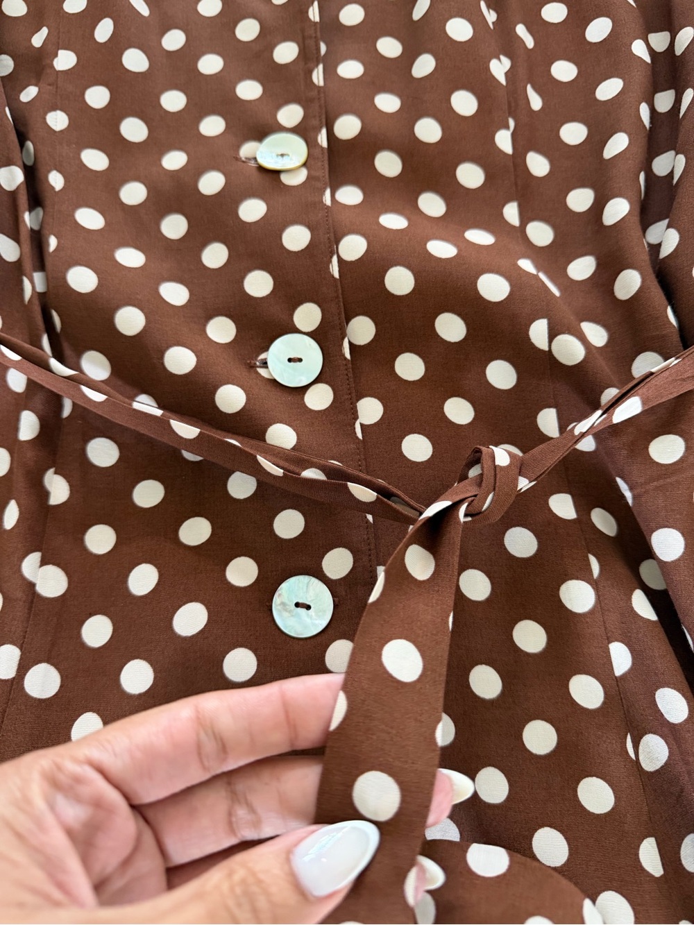 NEVER WORN**LPA Brown and White Polka Dot Wrap Midi Dress - Picture 8 of 13